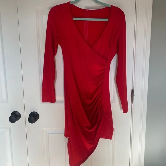 Dresses | Red Asymmetrical Bodycon Long Sleeve Dress